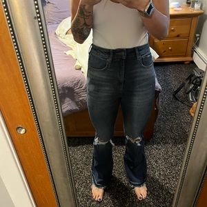 American Eagle Super High Waist Flare Ripped Jeans